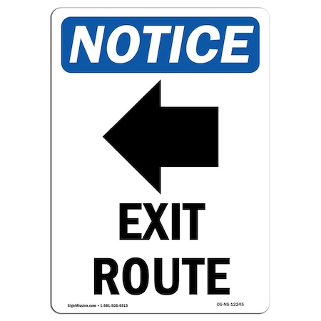 Signmission OSHA Sign, Exit Route With Symbol, 7in X 5in Decal, 5"W, 7" L, Portrait, Exit Route Sign With Symbol OS-NS-D-57-V-12245